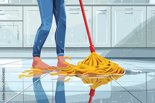 illustration of man cleaning floor 