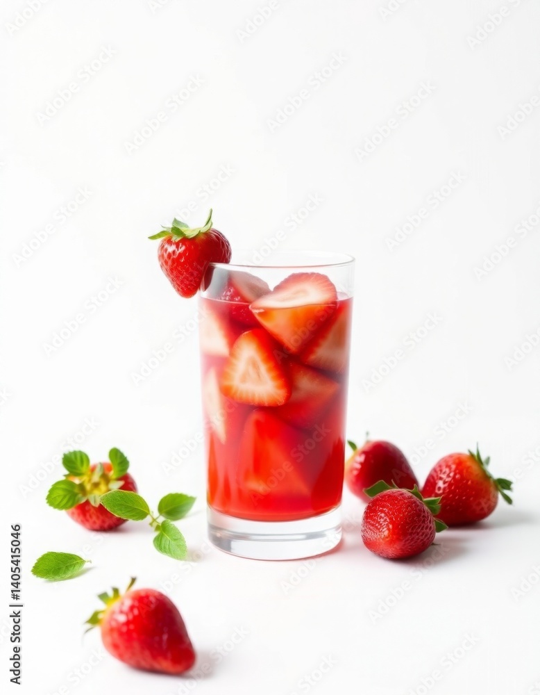 Strawberry Compote Glass on White Background Strawberry Compote Glass on White Background