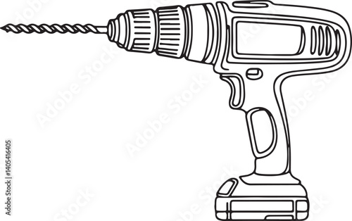 Electric Tool Drill Line Sketch Art