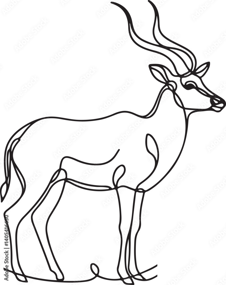 Fototapeta premium Antelope Grazing Line Sketch Vector