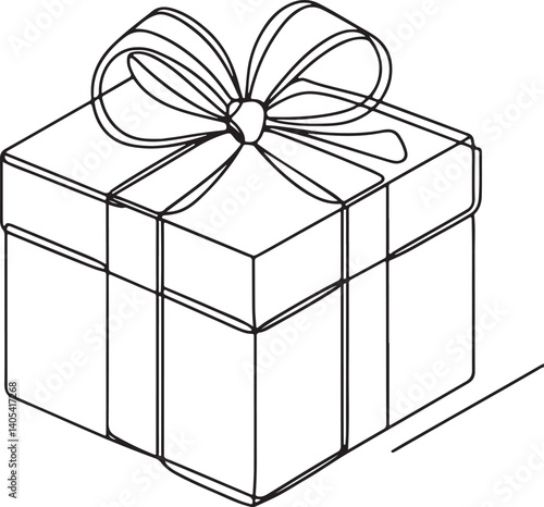 Gift Box With Ribbon Line Drawing