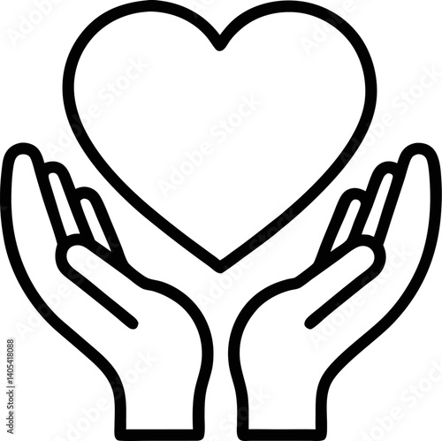 heart in hands outline icon with transparent background