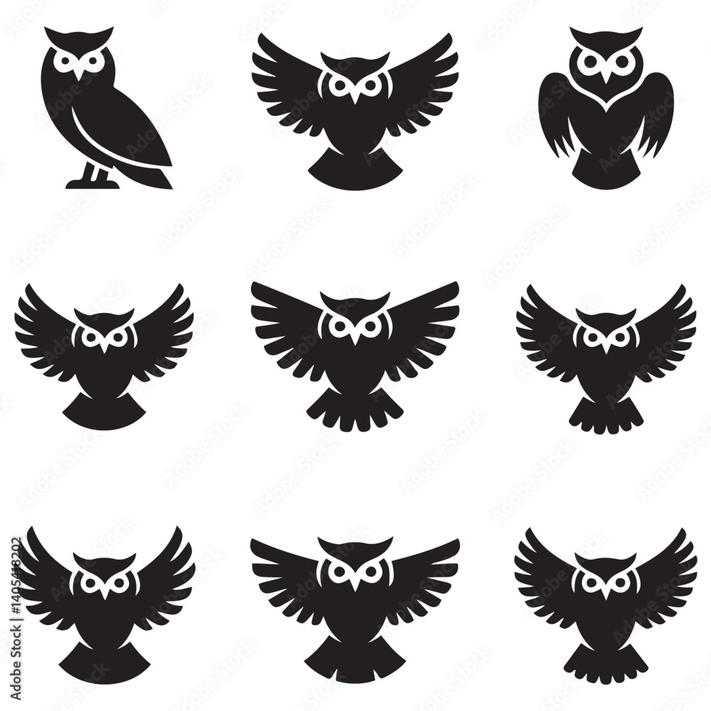 Obraz premium Owl - Vector Black silhouettes Illustration. Icon Design and Inspirational. with white background