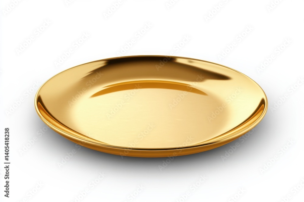 A shiny golden plate object isolated on white background A shiny golden plate object isolated on white background