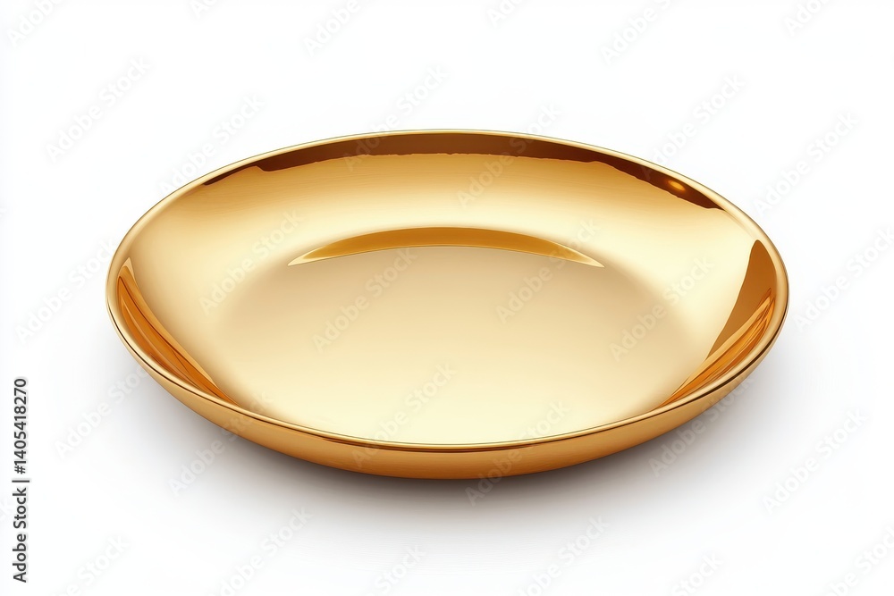 A golden dish on white space isolated on white background A golden dish on white space isolated on white background