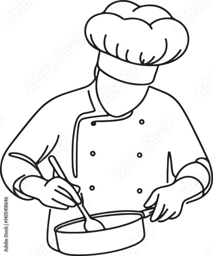 Chef Cooking With Frying Pan Vector