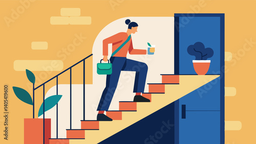 A person choosing to take the stairs instead of the elevator incorporating small bouts of physical activity into their daily routine.. Vector illustration