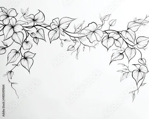 Minimalist botanical tattoo illustration of intertwined ivy and fern leaves with fine line detailing, elegant and natureinspired vector style