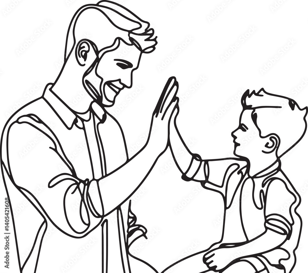 minimalist line drawing of dad and son high five vector minimalist line drawing of dad and son high five vector