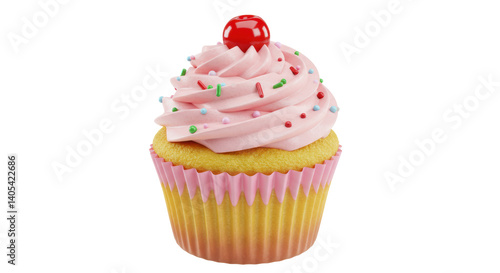 Isolated Cupcake with Cherry