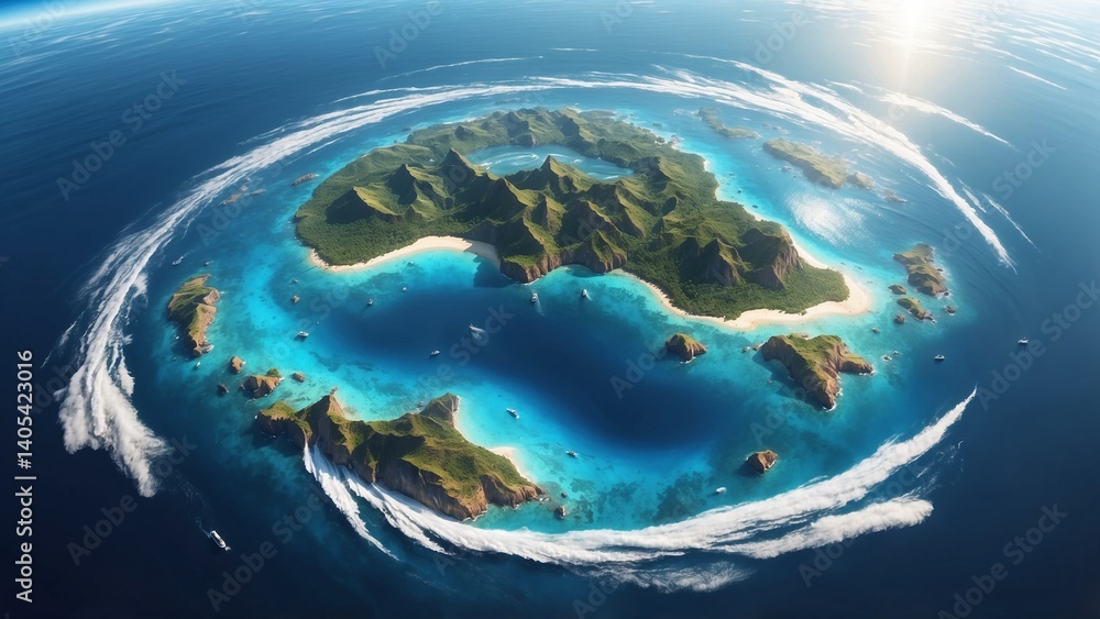 Fototapeta premium Aerial view of a tropical island surrounded by turquoise waters