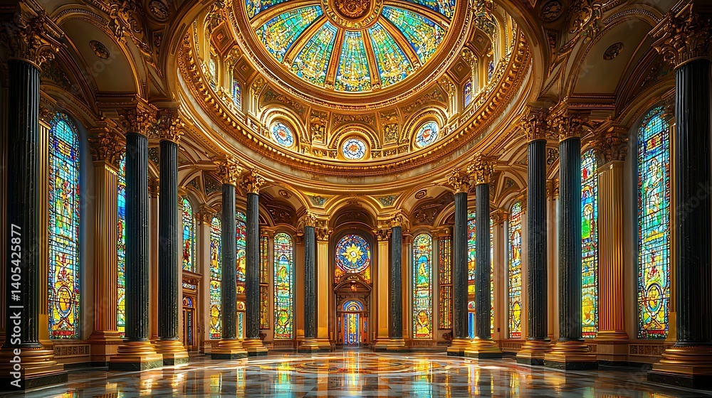Obraz premium Royal cathedral interior with stained glass beauty high resolution photo