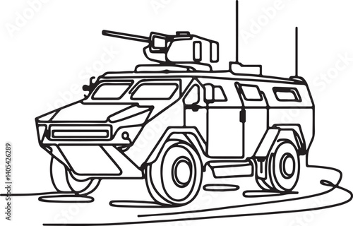 Isometric line art of armored car