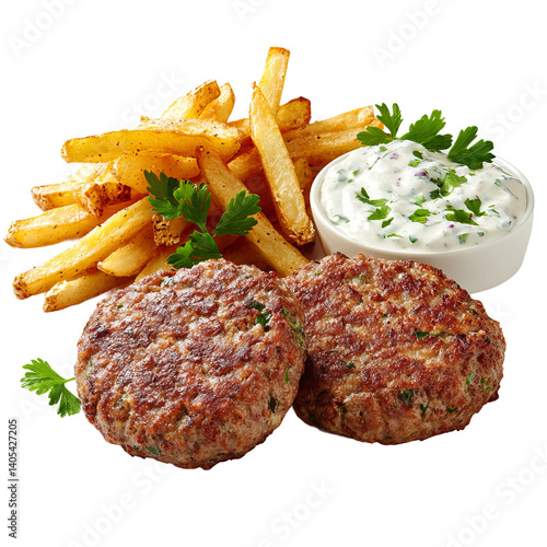 turkish kofte plate with golden fries

