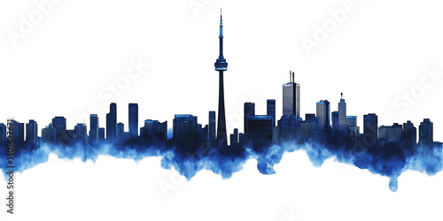 Abstract Illustration Of Toronto Skyline At Night In Blue Tones