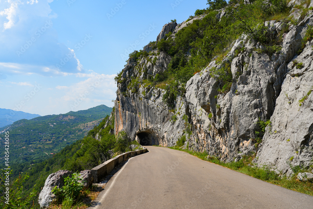 Mountain road in a rural area of northern Montenegro near Niksic in the Bjelopavlici Valley