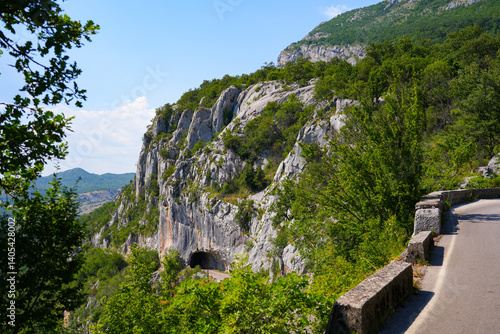 Mountain road in a rural area of northern Montenegro near Niksic in the Bjelopavlici Valley