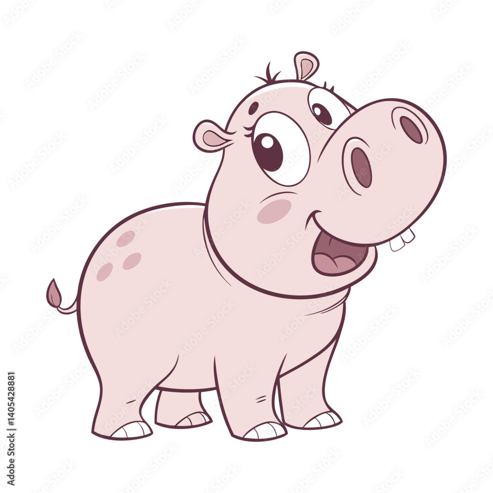 Naklejka premium Vector Illustration Of A Cute Hippo. Cute Cartoon Hippo Character Illustration