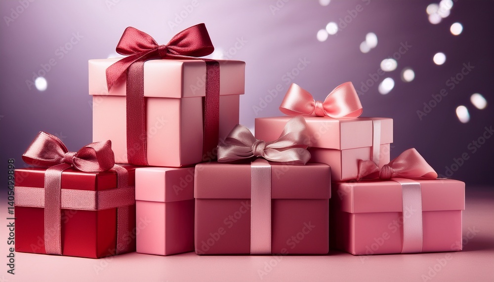 stacked pink and red gift boxes with chic bows on top stacked pink and red gift boxes with chic bows on top
