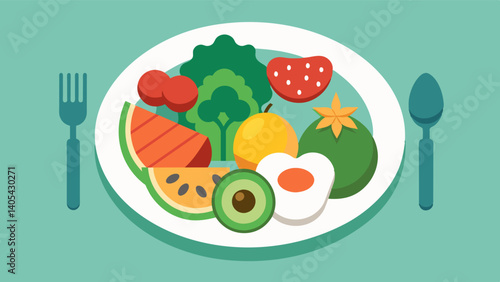 He prioritizes getting enough protein in his meals but also makes sure to include a variety of vitamins and minerals for overall health.. Vector illustration