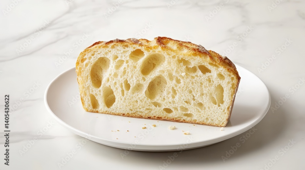 Sleek Presentation of Homemade Ciabatta Bread Slice with Airy Pockets Sleek Presentation of Homemade Ciabatta Bread Slice with Airy Pockets