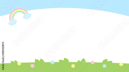 虹と空と花畑の風景