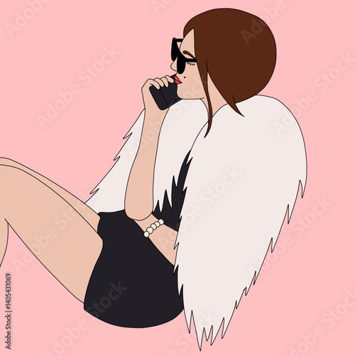 Elegant Woman in Fur Coat Illustration