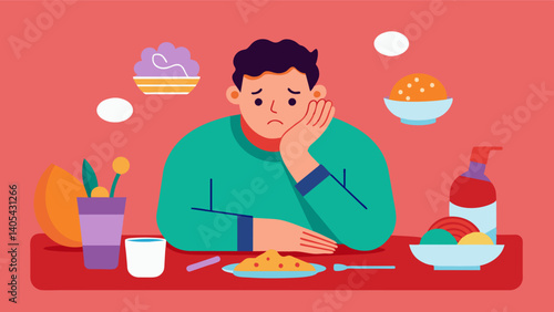 A man feeling isolated and excluded from social gatherings because he is anxious about breaking his diet or not being able to find dietfriendly options.. Vector illustration
