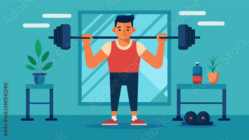A man lifting weights at the gym to improve his strength and overall health.. Vector illustration