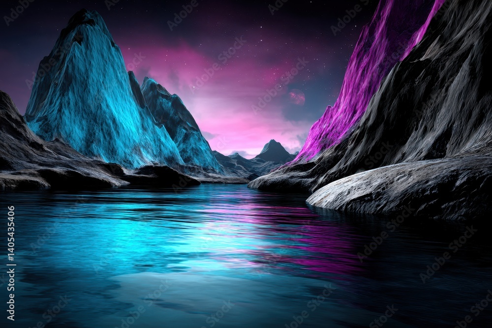 Naklejka premium Serene and Stunning Landscape with Vibrant Colors and Majestic Mountains Reflecting in Water