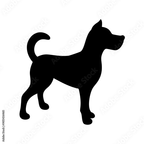 A loyal canine companion stands alert, a stark black silhouette against a clean white background, simple yet powerful.