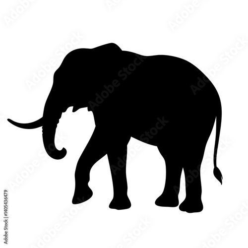 A majestic African elephant in a powerful silhouette, conveying strength and grace in a stark black and white design.