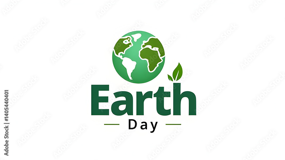 Fototapeta premium Green Earth Day Logo: Stylized green globe with leaf accents and bold Earth Day lettering on a clean white background. Ideal for conveying environmental awareness, conservation, celebrating Earth day.