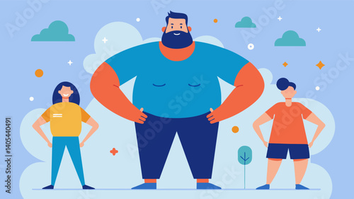 An advertit featuring a man of all shapes and sizes showcasing diverse body types and promoting body positivity.. Vector illustration