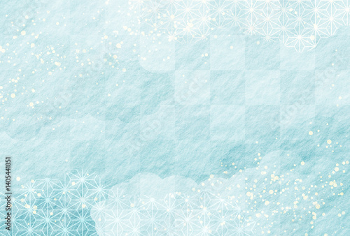 夏・お中元・暑中見舞い　水色の和柄 和紙の背景