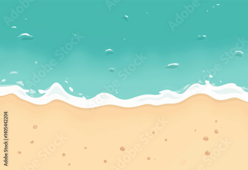 Cartoon Beach Scene with Turquoise Water and White Waves