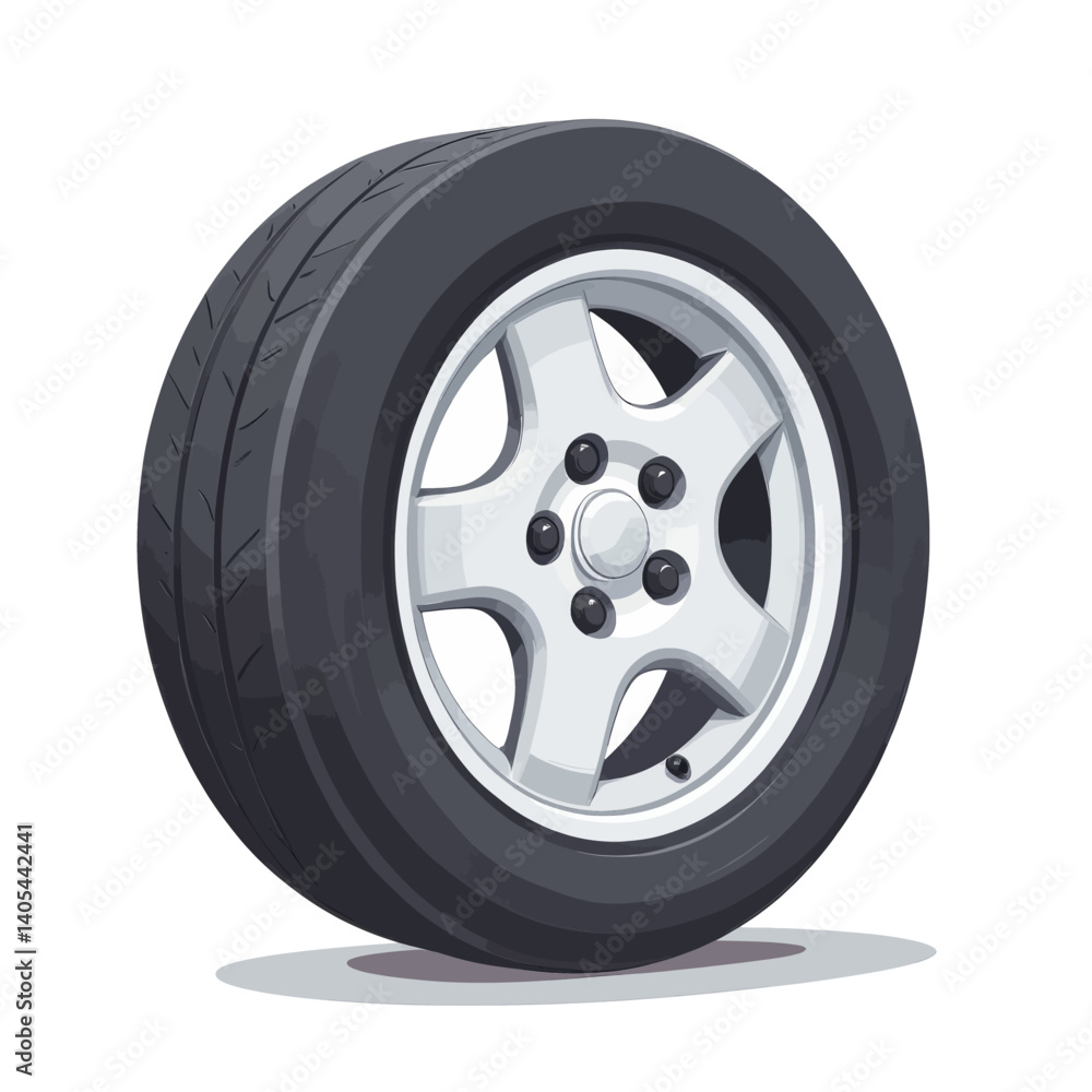 Obraz premium Car Wheel with Silver Rim and Black Tire