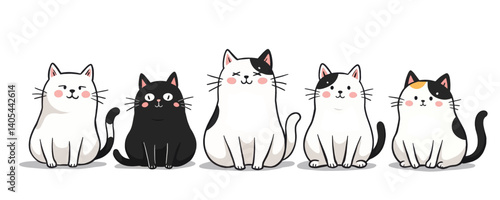 Cartoon Cats: Black, White, and Calico Row