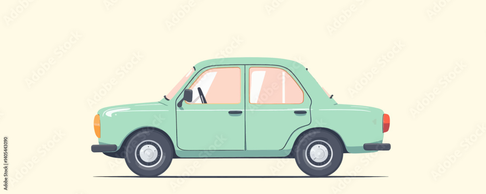 Naklejka premium Cartoon Illustration of a Mint Green Sedan Car