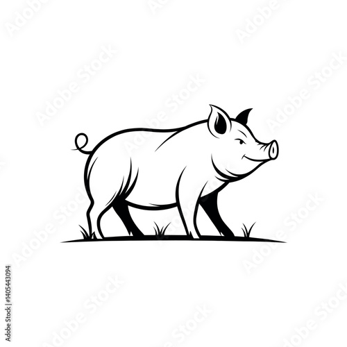 pig silhouette logo vector line art logo design