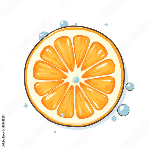 Cartoon orange slice with bubbles on white