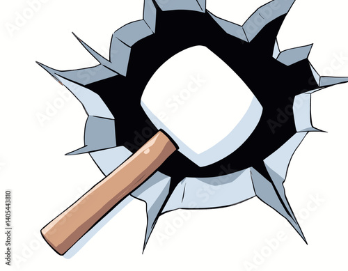 Cartoon wall broken by tan object