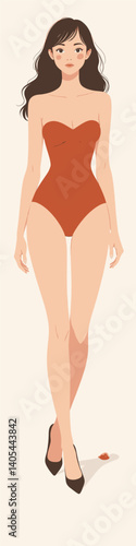 Cartoon Woman in Swimsuit and Heels with Fallen Lemon