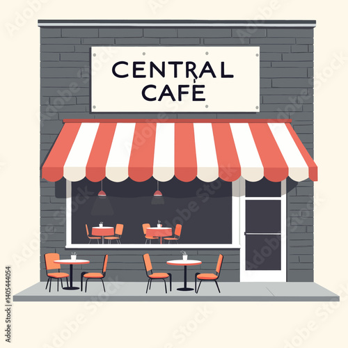 Central Cafe with striped awning and outdoor seating