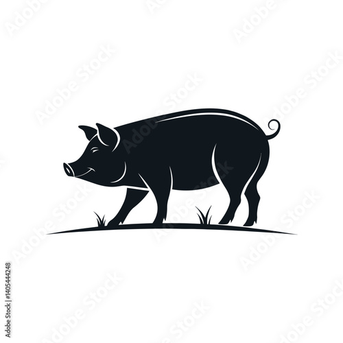 pig silhouette logo vector line art logo design