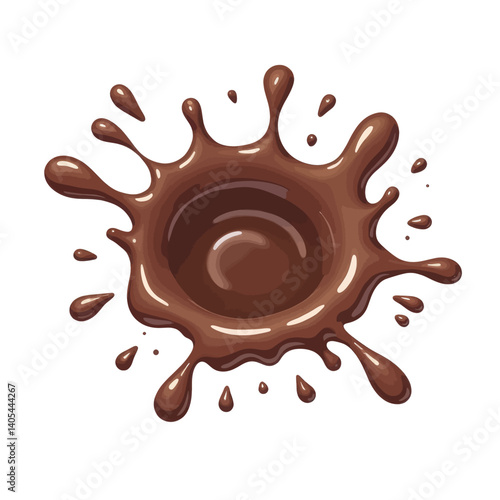 Chocolate splash with droplets on white background
