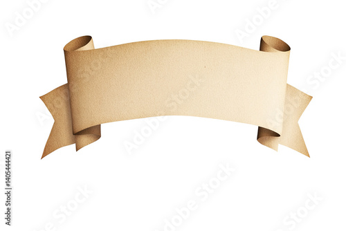 Antique paper scroll banner, horizontally presented. Light-brown color, aged, decorative elements, shadow, on transparent background