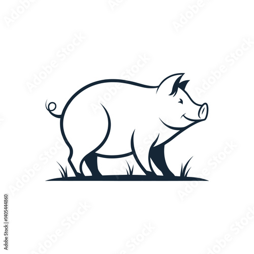 pig silhouette logo vector line art logo design