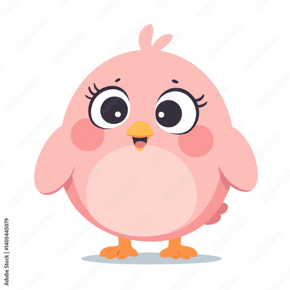 Cute pink cartoon bird with big eyes and orange feet Cute pink cartoon bird with big eyes and orange feet