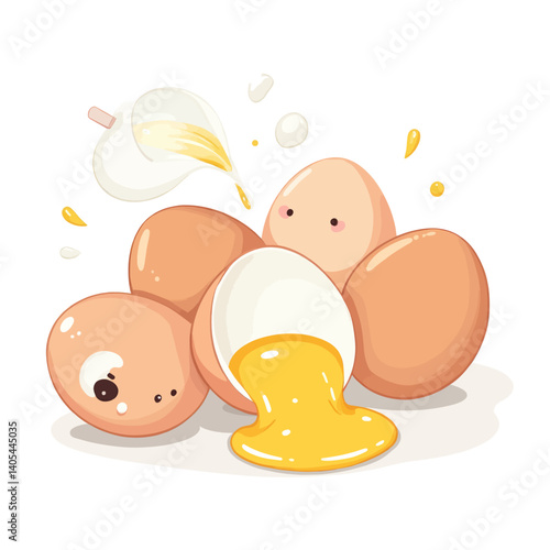 Cute Cartoon Eggs with Yolk Pouring Illustration